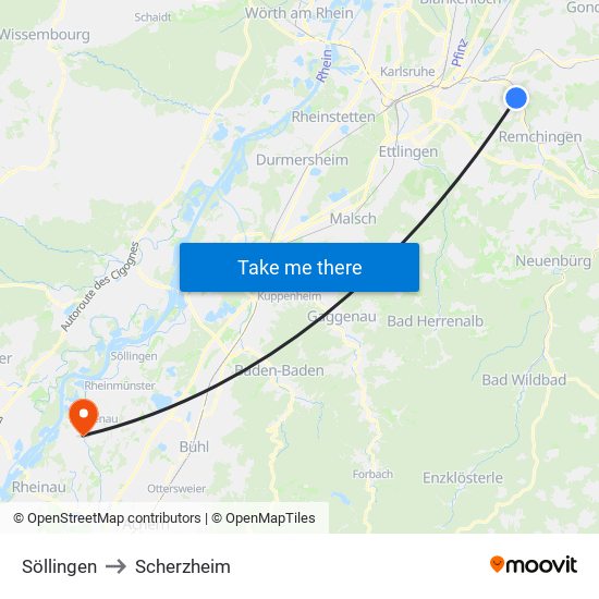 Söllingen to Scherzheim map