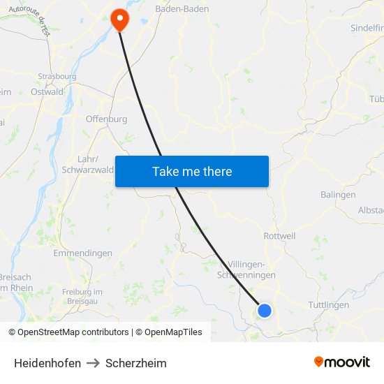 Heidenhofen to Scherzheim map