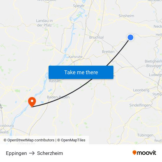 Eppingen to Scherzheim map