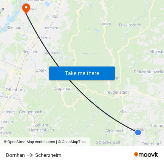 Dornhan to Scherzheim map