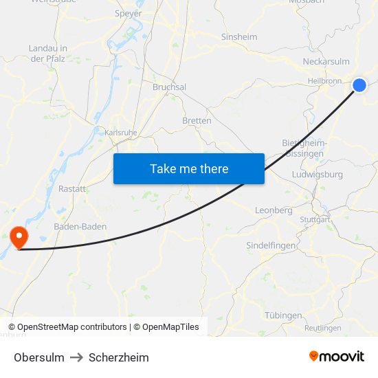 Obersulm to Scherzheim map