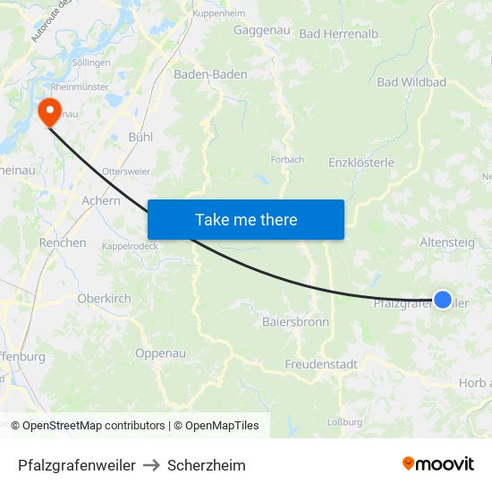 Pfalzgrafenweiler to Scherzheim map