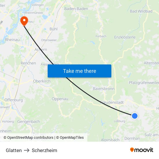 Glatten to Scherzheim map