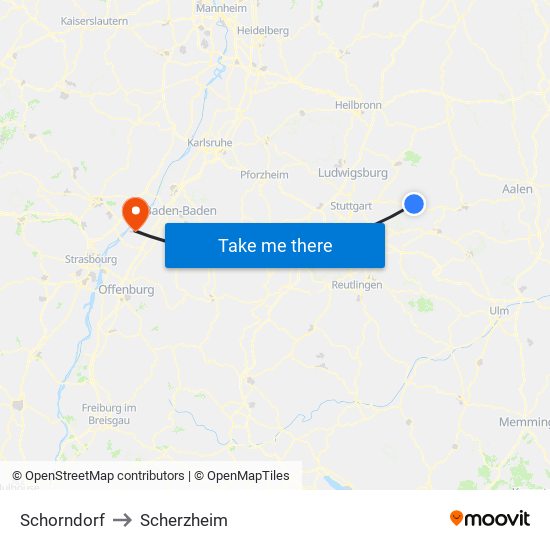 Schorndorf to Scherzheim map