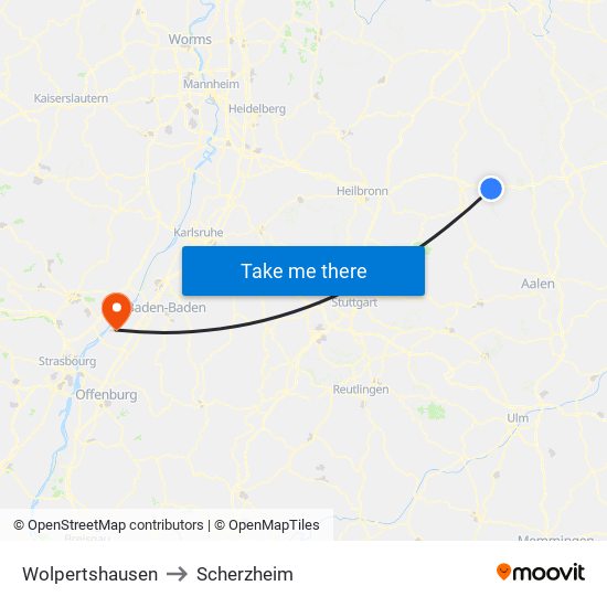 Wolpertshausen to Scherzheim map
