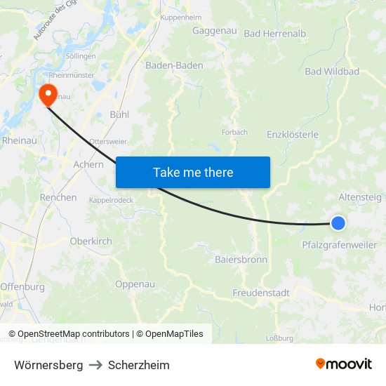 Wörnersberg to Scherzheim map