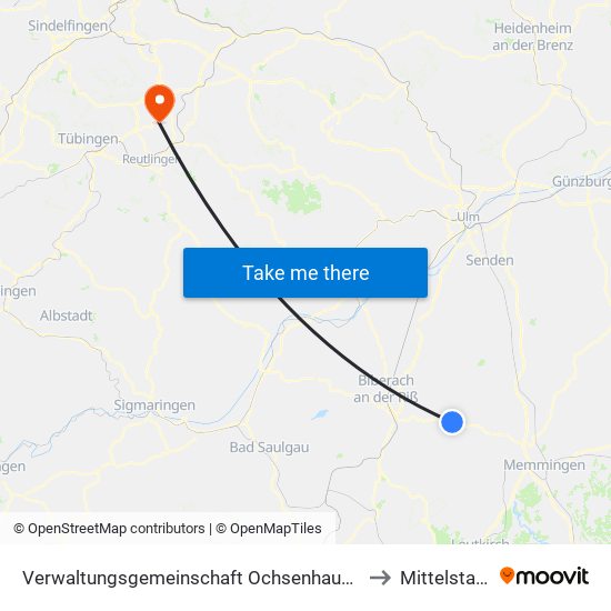 Verwaltungsgemeinschaft Ochsenhausen to Mittelstadt map