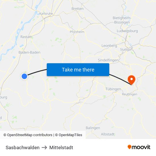 Sasbachwalden to Mittelstadt map