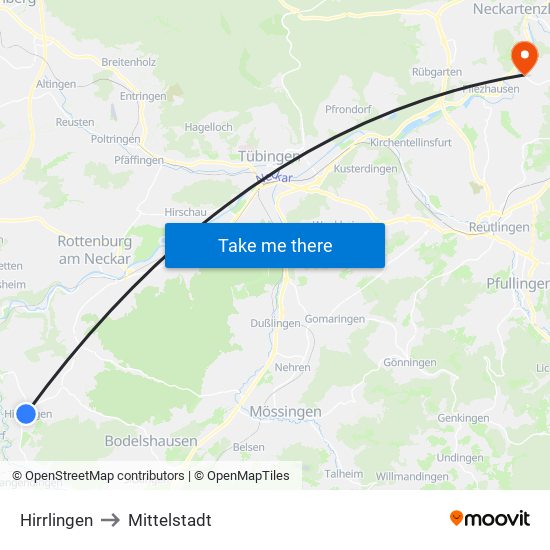 Hirrlingen to Mittelstadt map