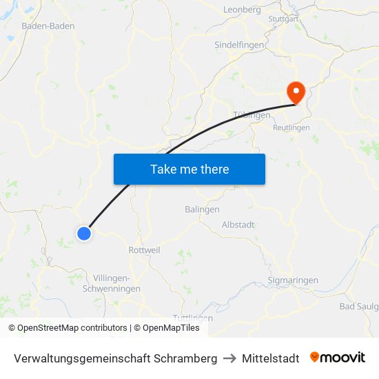 Verwaltungsgemeinschaft Schramberg to Mittelstadt map