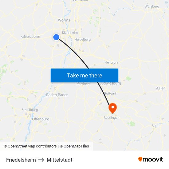 Friedelsheim to Mittelstadt map