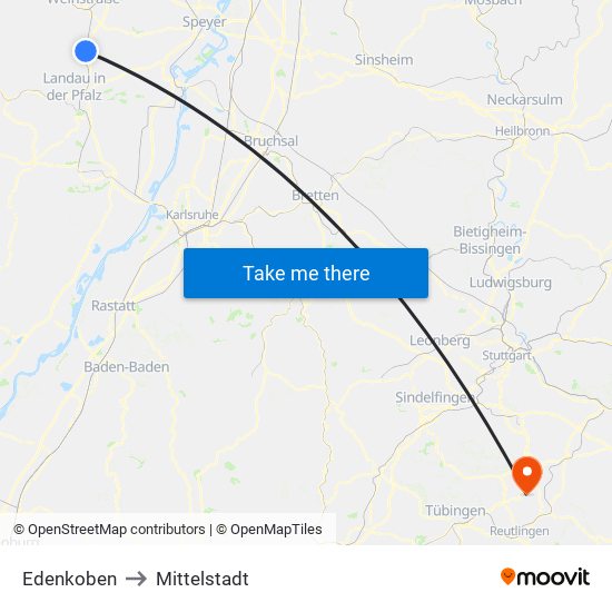 Edenkoben to Mittelstadt map