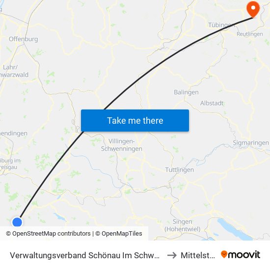 Verwaltungsverband Schönau Im Schwarzwald to Mittelstadt map