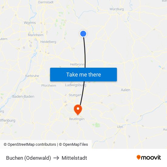 Buchen (Odenwald) to Mittelstadt map