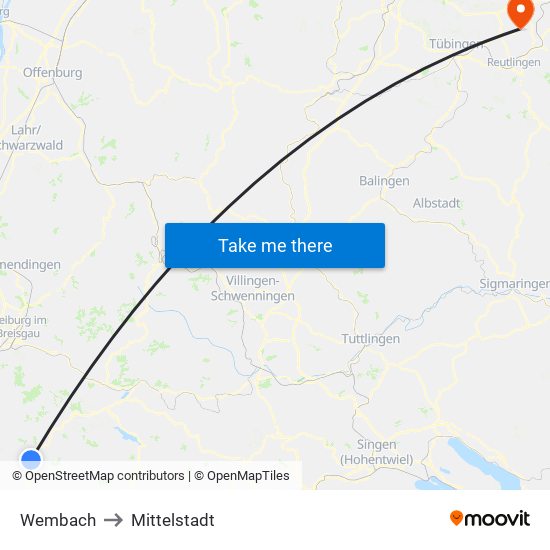 Wembach to Mittelstadt map