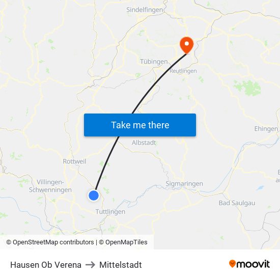 Hausen Ob Verena to Mittelstadt map