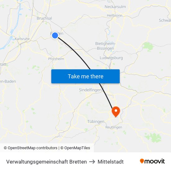 Verwaltungsgemeinschaft Bretten to Mittelstadt map