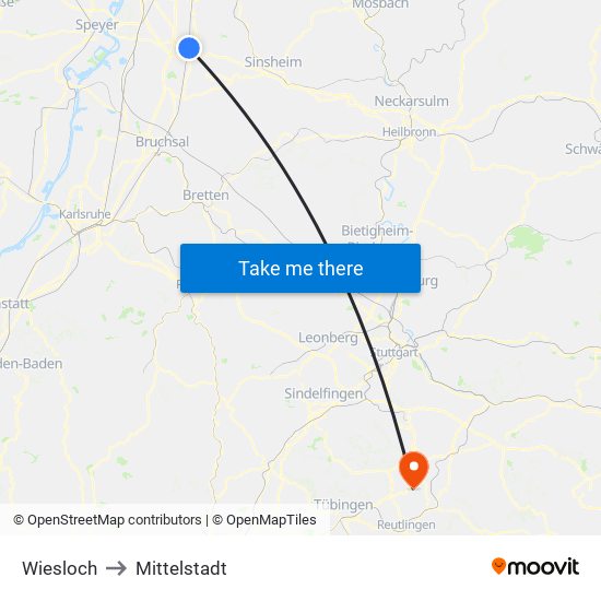 Wiesloch to Mittelstadt map