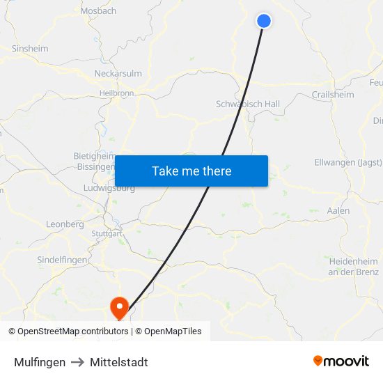 Mulfingen to Mittelstadt map
