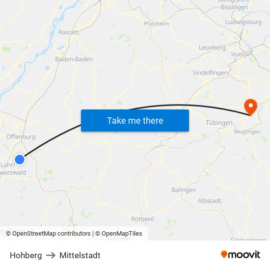 Hohberg to Mittelstadt map