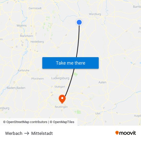 Werbach to Mittelstadt map