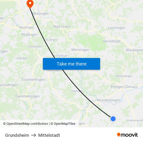 Grundsheim to Mittelstadt map