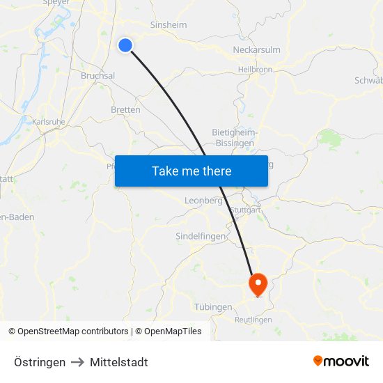 Östringen to Mittelstadt map