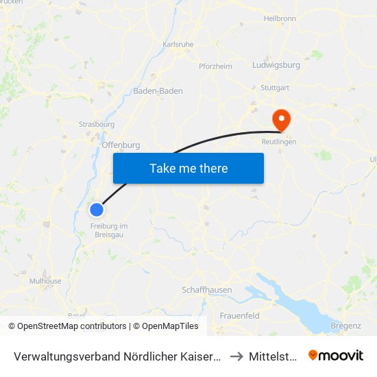 Verwaltungsverband Nördlicher Kaiserstuhl to Mittelstadt map