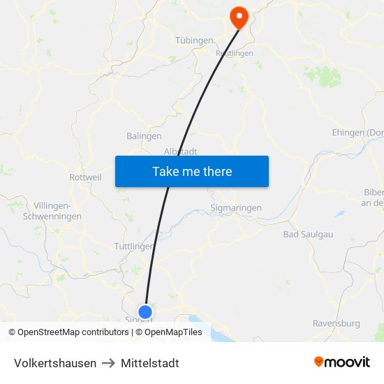 Volkertshausen to Mittelstadt map