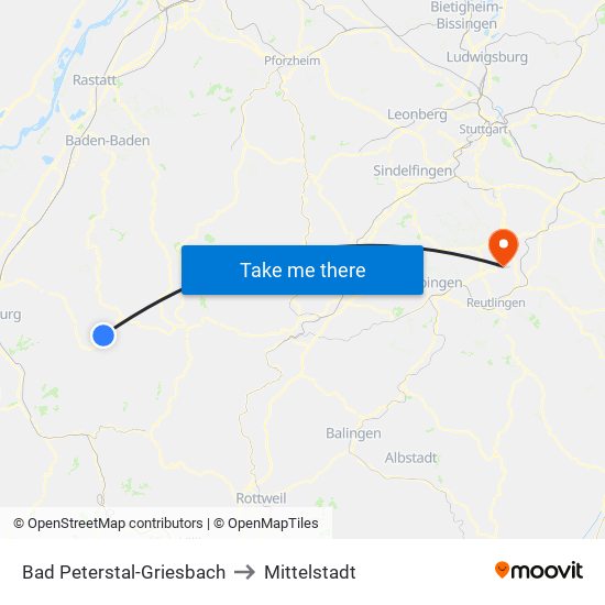 Bad Peterstal-Griesbach to Mittelstadt map