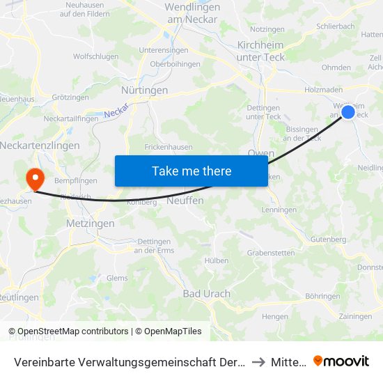 Vereinbarte Verwaltungsgemeinschaft Der Stadt Weilheim An Der Teck to Mittelstadt map