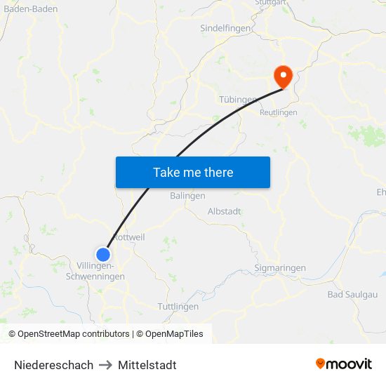 Niedereschach to Mittelstadt map