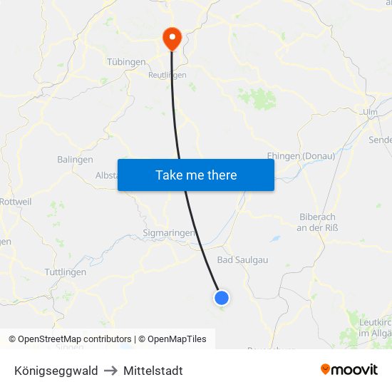 Königseggwald to Mittelstadt map