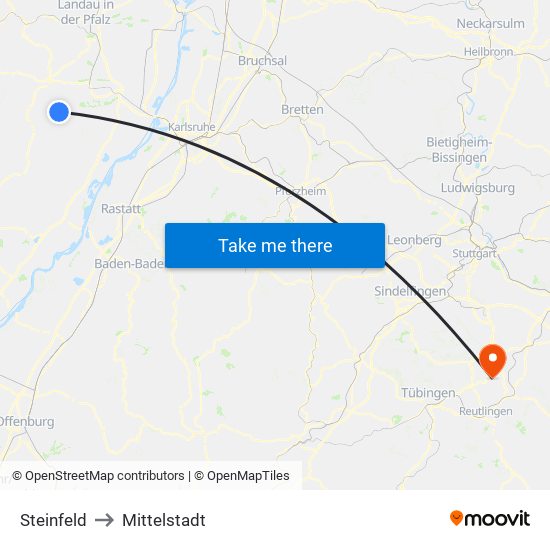 Steinfeld to Mittelstadt map