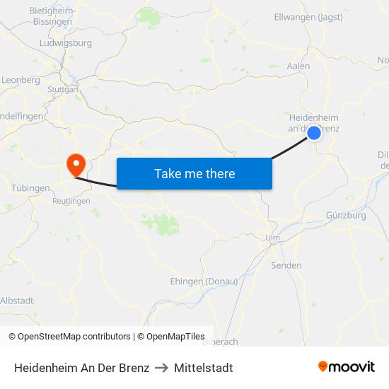 Heidenheim An Der Brenz to Mittelstadt map