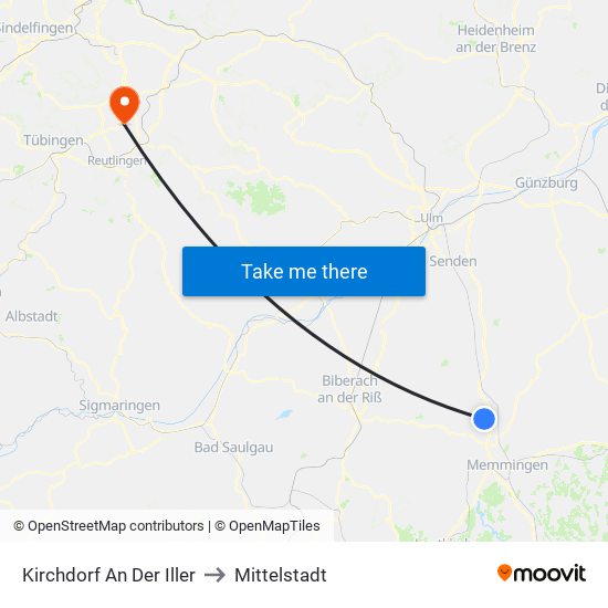 Kirchdorf An Der Iller to Mittelstadt map