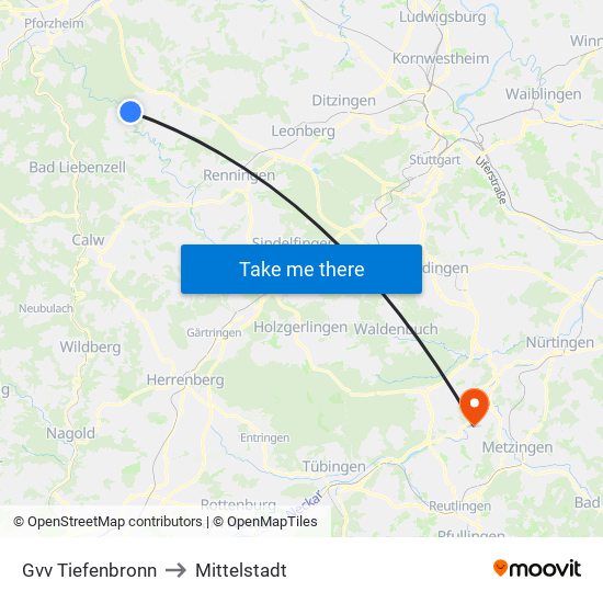 Gvv Tiefenbronn to Mittelstadt map