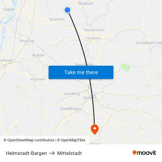 Helmstadt-Bargen to Mittelstadt map