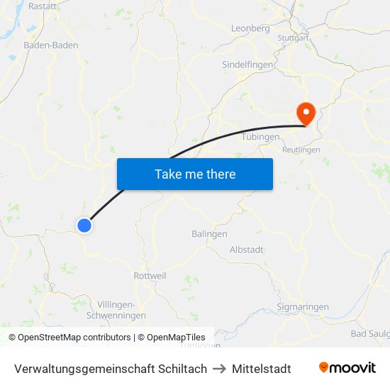 Verwaltungsgemeinschaft Schiltach to Mittelstadt map