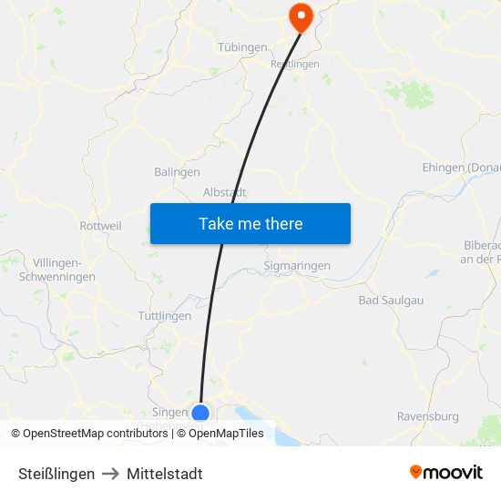 Steißlingen to Mittelstadt map