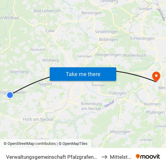 Verwaltungsgemeinschaft Pfalzgrafenweiler to Mittelstadt map