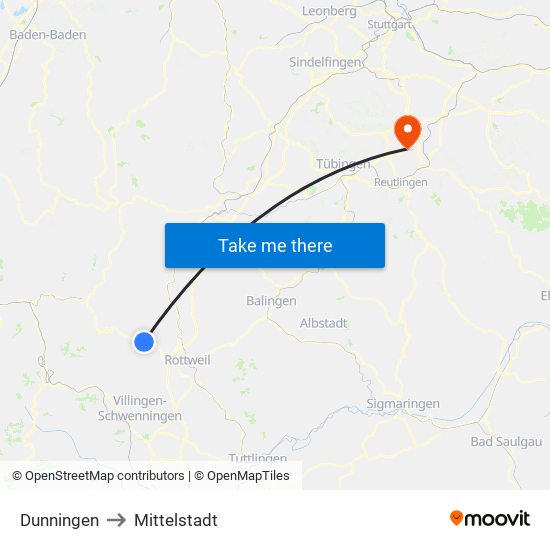 Dunningen to Mittelstadt map