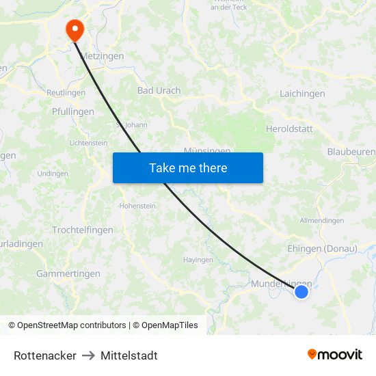 Rottenacker to Mittelstadt map