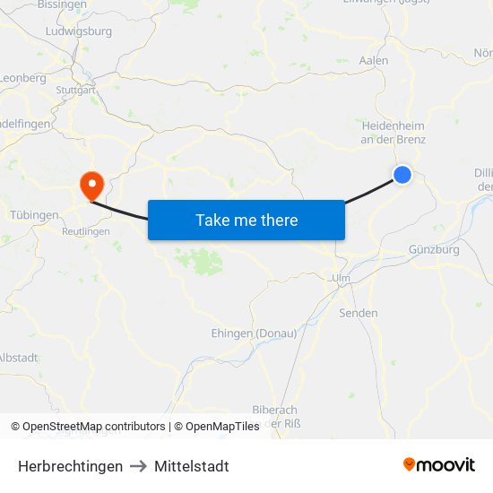 Herbrechtingen to Mittelstadt map