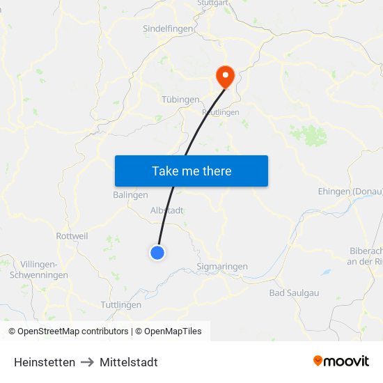 Heinstetten to Mittelstadt map