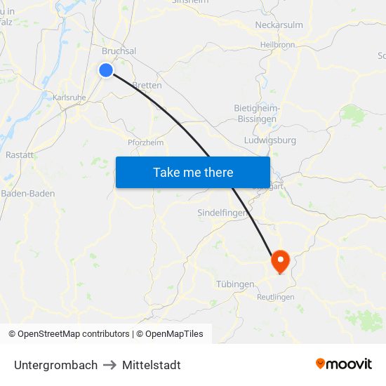 Untergrombach to Mittelstadt map