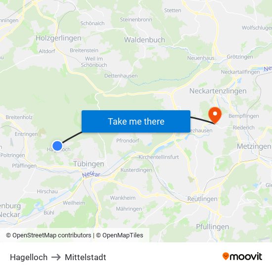 Hagelloch to Mittelstadt map