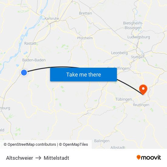 Altschweier to Mittelstadt map