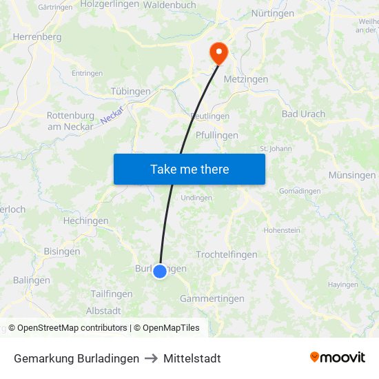 Gemarkung Burladingen to Mittelstadt map
