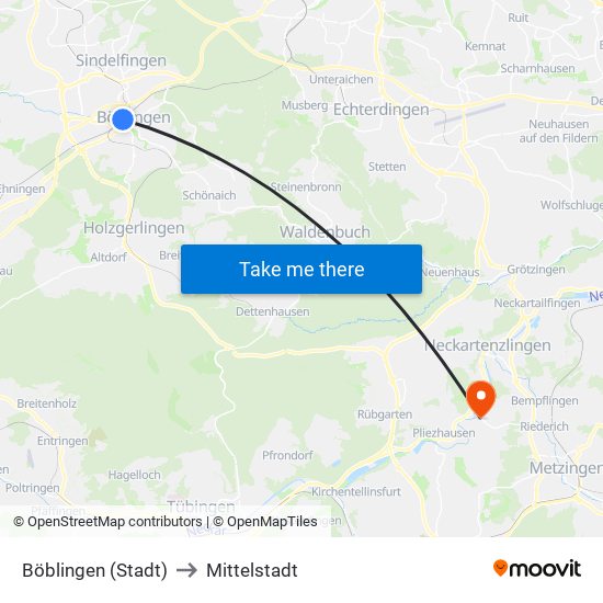 Böblingen (Stadt) to Mittelstadt map